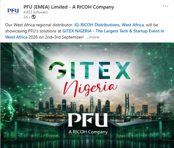 Ricoh PFU Endorses IQ Distributions Limited as the authorised distributor of Ricoh documents scanners in Nigeria and West Africa